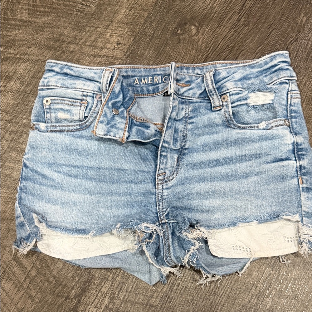 American Eagle Outfitters Light Blue Distressed Jean Shorts